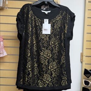 Diane Von Furstenberg Gold and Black Embellished Cap Sleeve Blouse